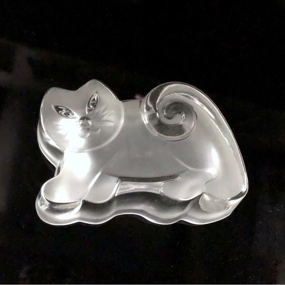 Vintage Walther Frosted & Clear Glass Cat Germany Candy Trinket Dish
